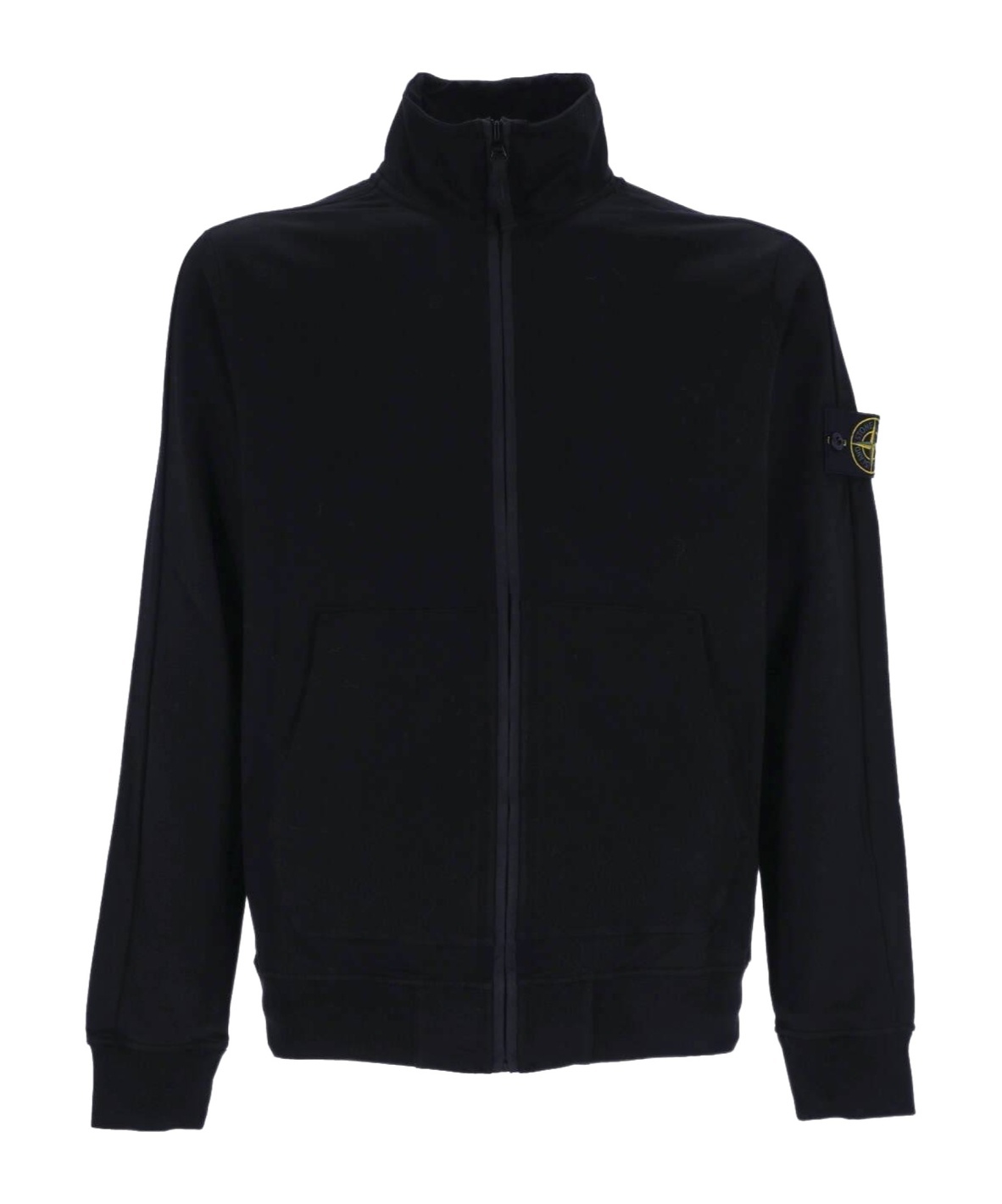 Stone Island Zip-up Jacket With Logo Patch In Blue