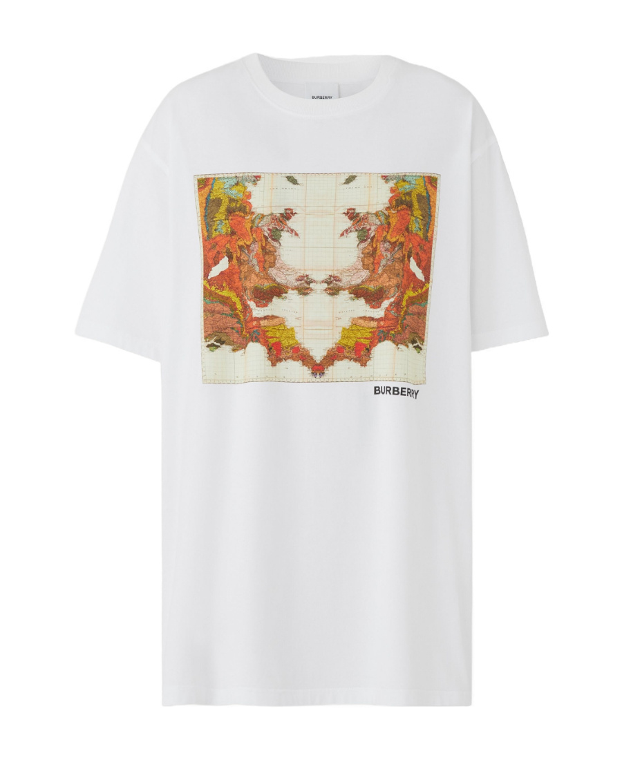 Burberry Map Logo-print Oversized T-shirt In White