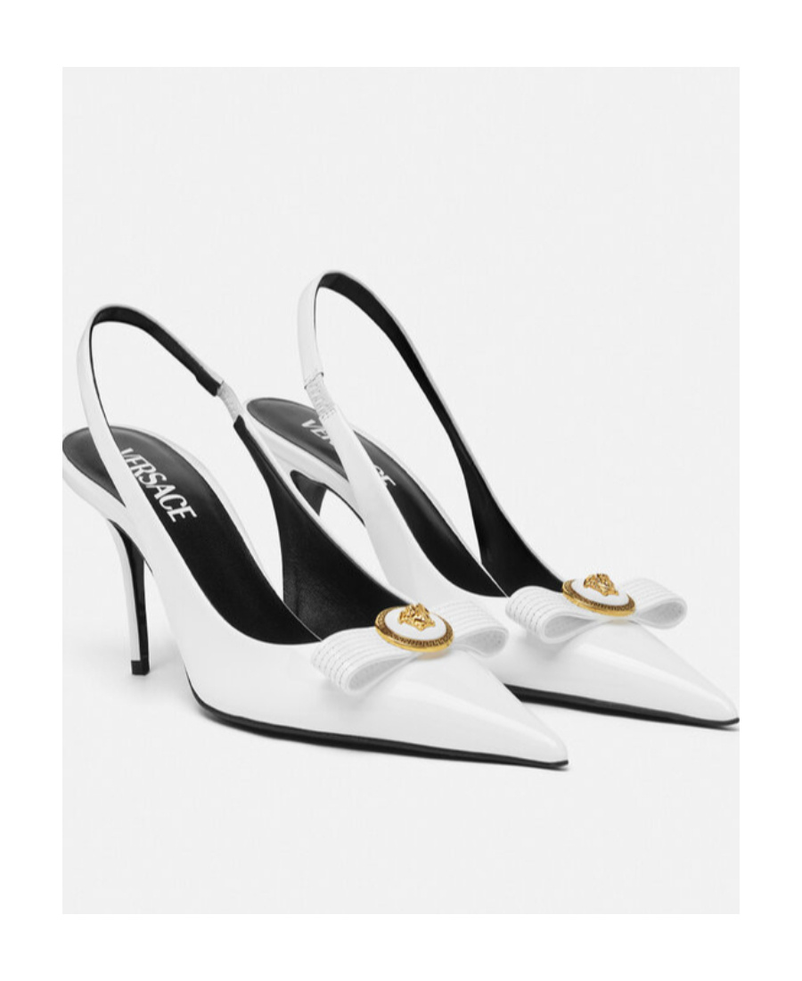 Versace Gianni Ribbon Mid Slingback Pumps In White