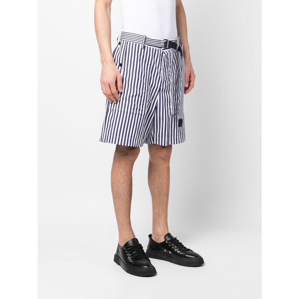 Sacai Vertical-stripe Print Cotton Shorts In White