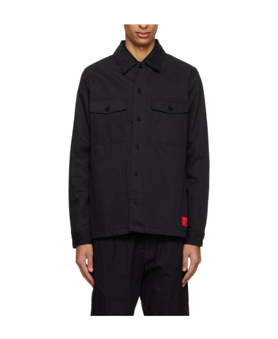 Hugo Boss Relaxed-fit Cotton Shirt With Oversized Chest Pocket In Black
