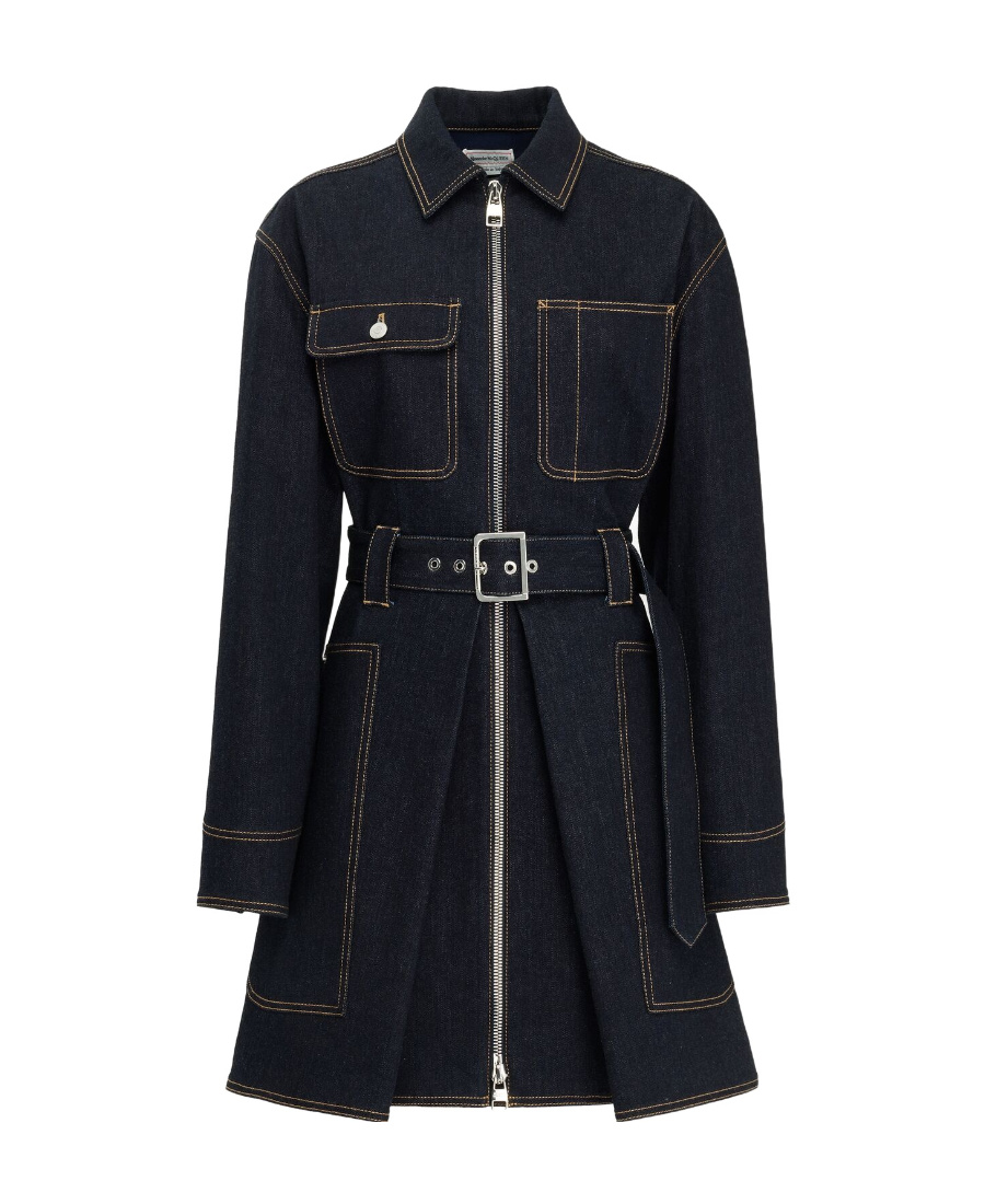 Alexander Mcqueen Zip-up Denim Shirt Dress In Blue