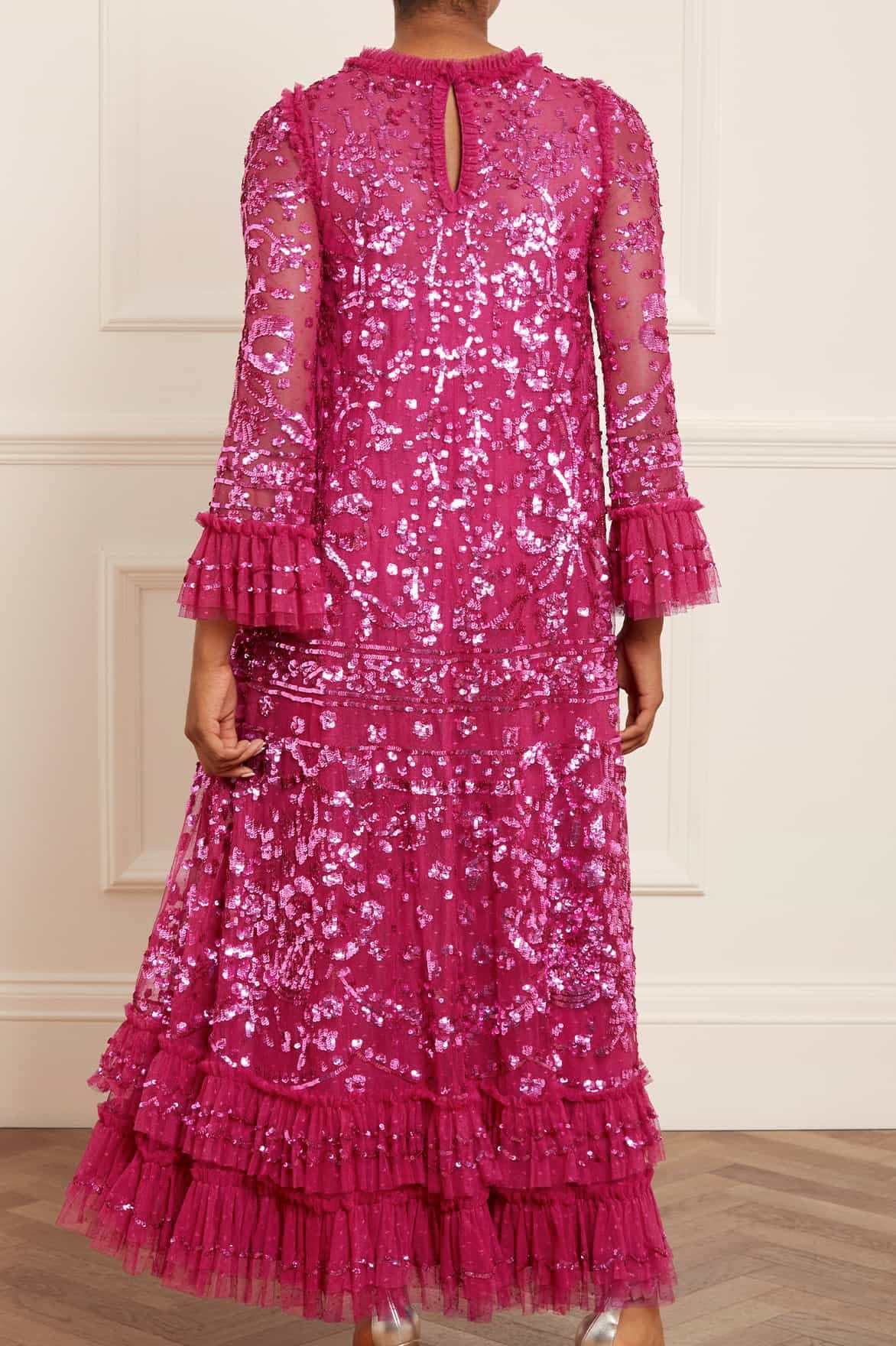 Needle & Thread Sequinned Ruffled Maxi Dress In Pink
