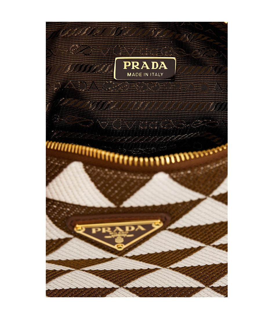 Prada Triangle-logo Embroidered Bag In Brown