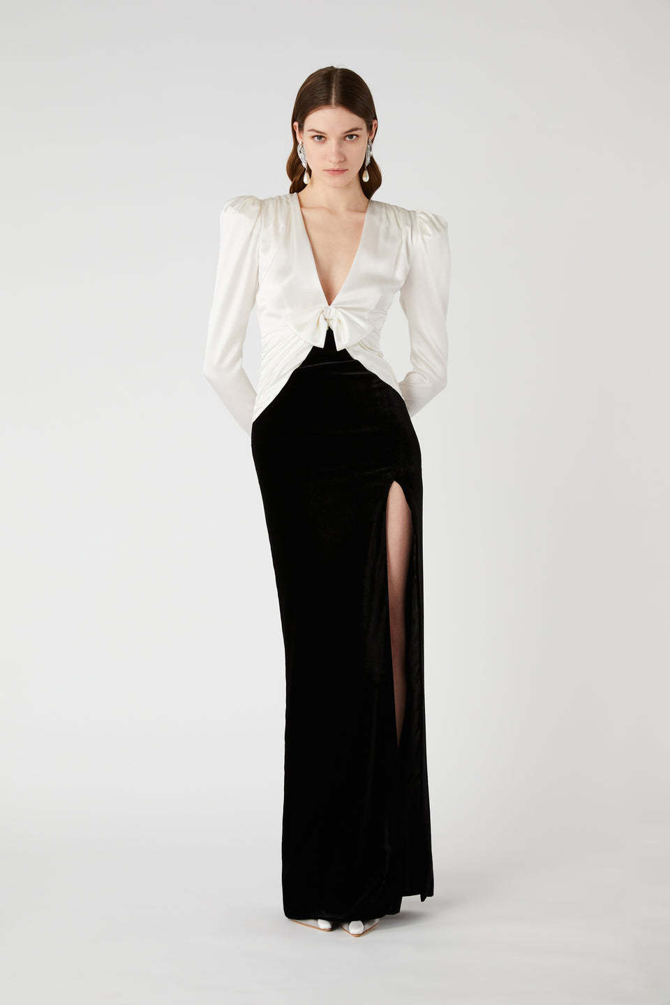 Shop Alessandra Rich Bow-detail Colourblock Gown In Black