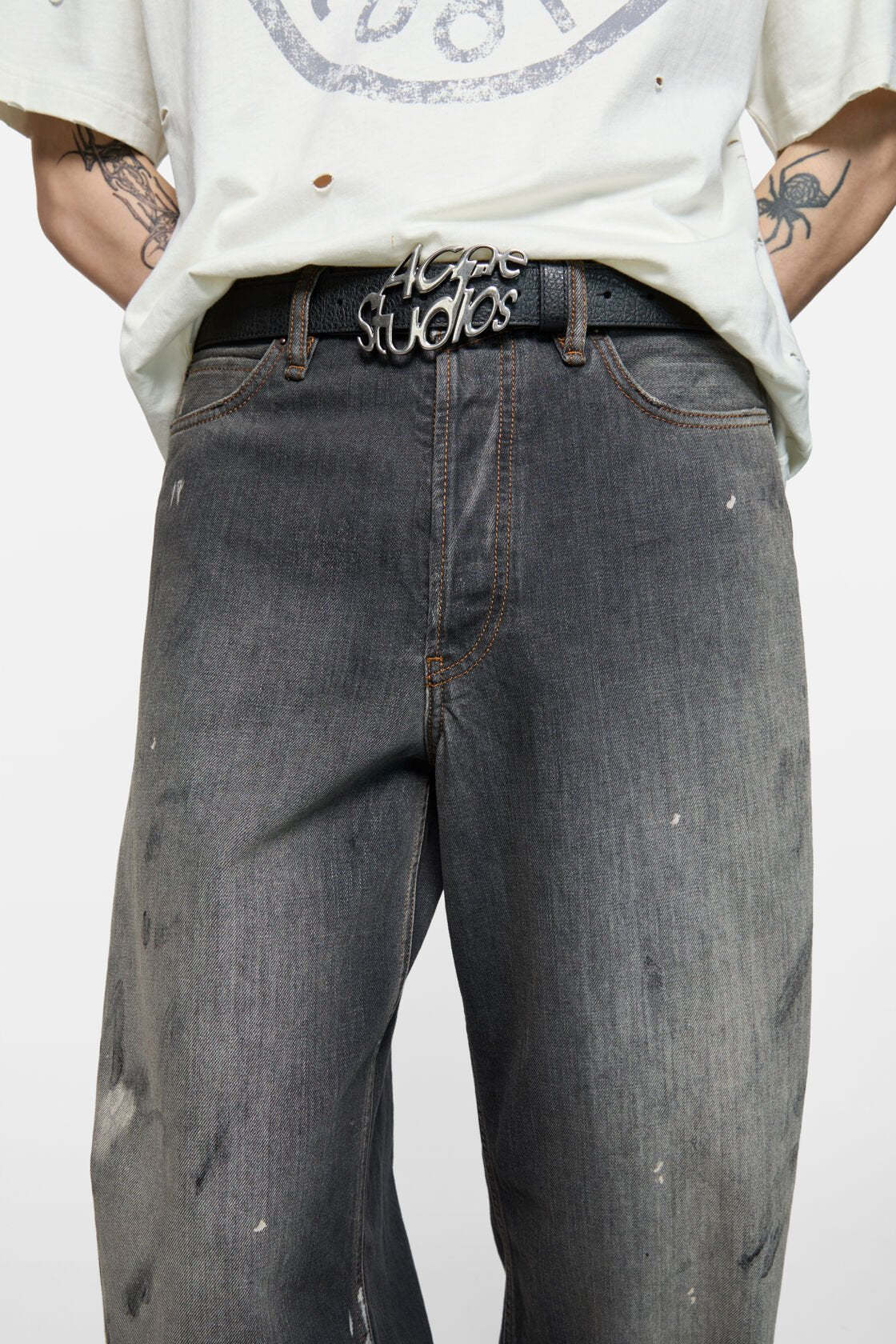 Acne Studios Denim Trousers With Belt Loops In Black