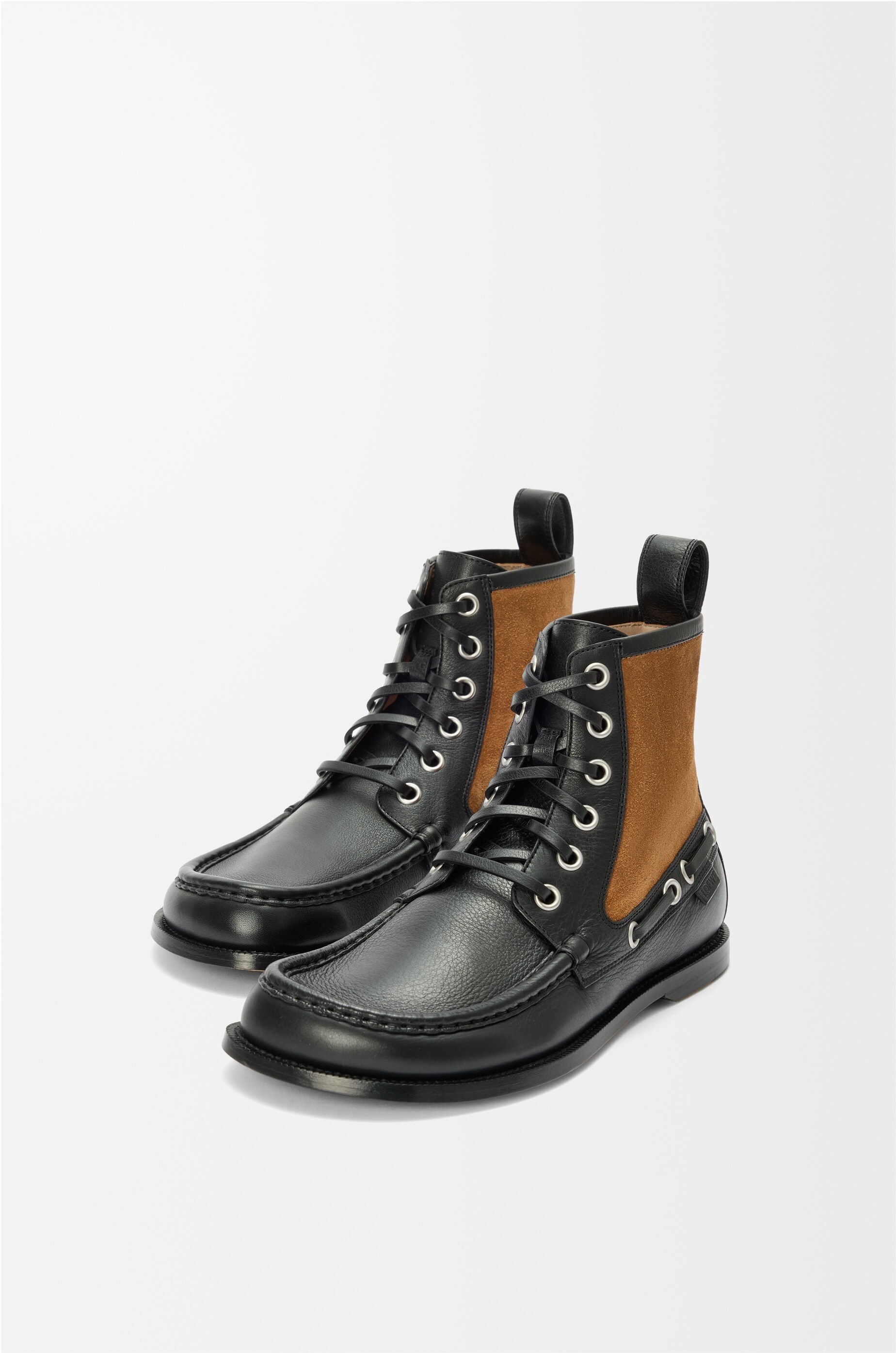 Loewe Campo Suede And Leather Lace-up Boots In Black