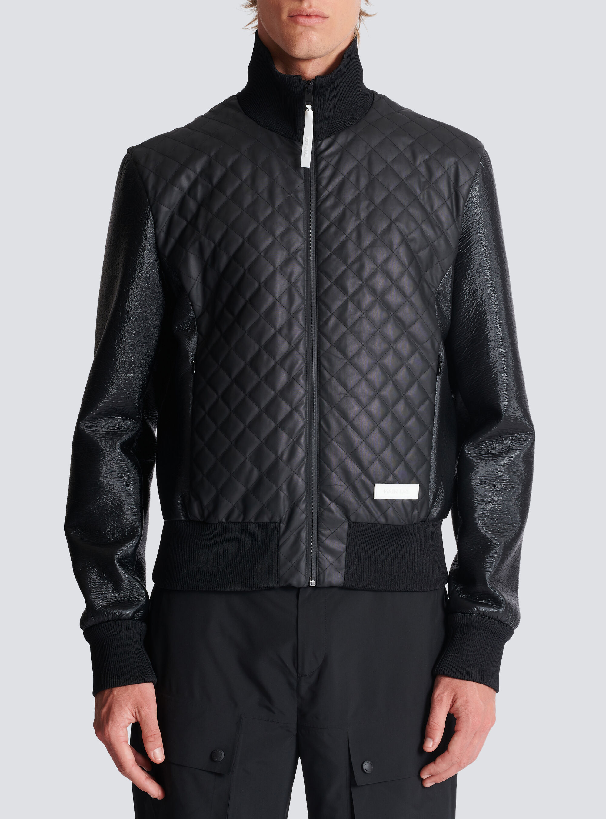Balmain Black Main Lab Faux-leather Bomber Jacket In Black