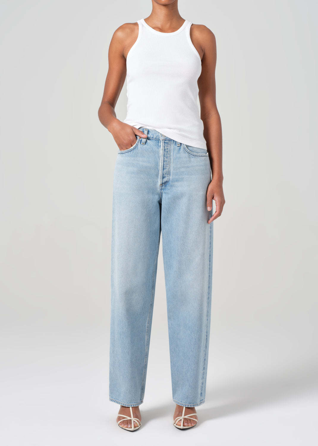 Agolde Light Blue Straight Boyfriend Jeans In Denim
