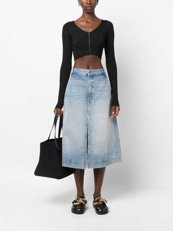 Marni V-neck Ribbed-knit Crop Top In Black