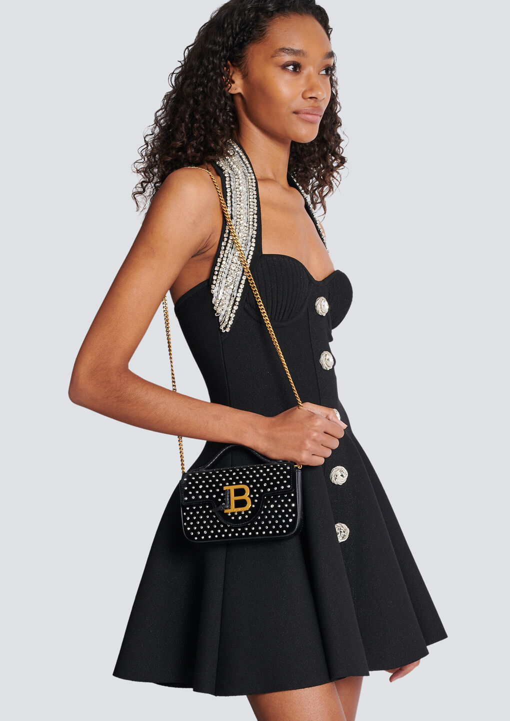 Shop Balmain B-buzz Mini Velvet And Crystal Bag In Black