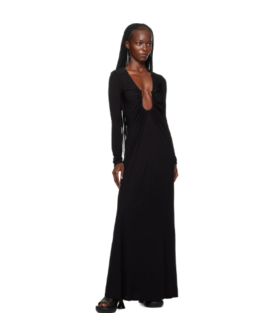 Christopher Esber Black Concave Long Sleeve Rib Maxi Dress In Black