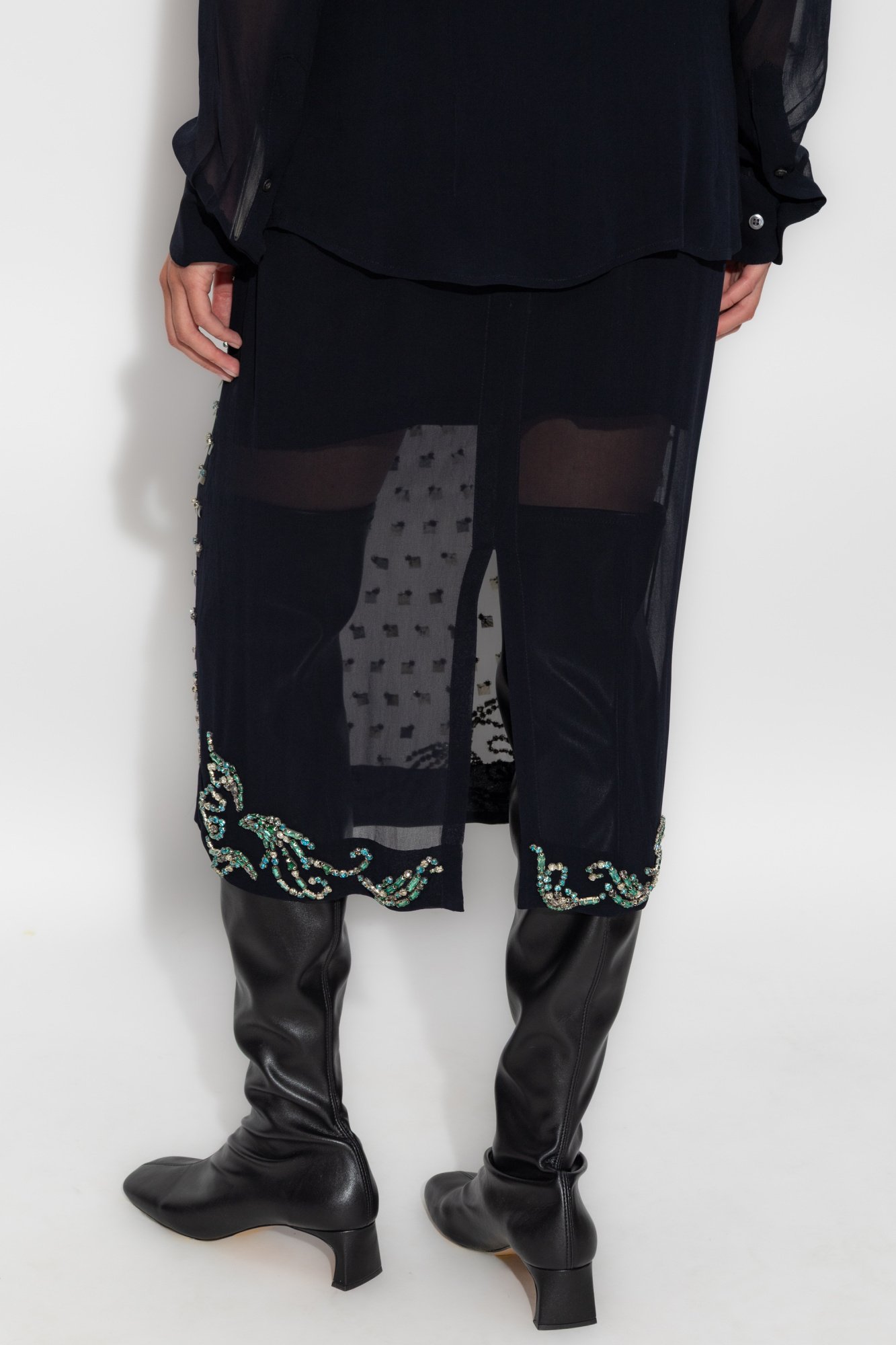 Dries Van Noten Embellished Midi Skirt In Black