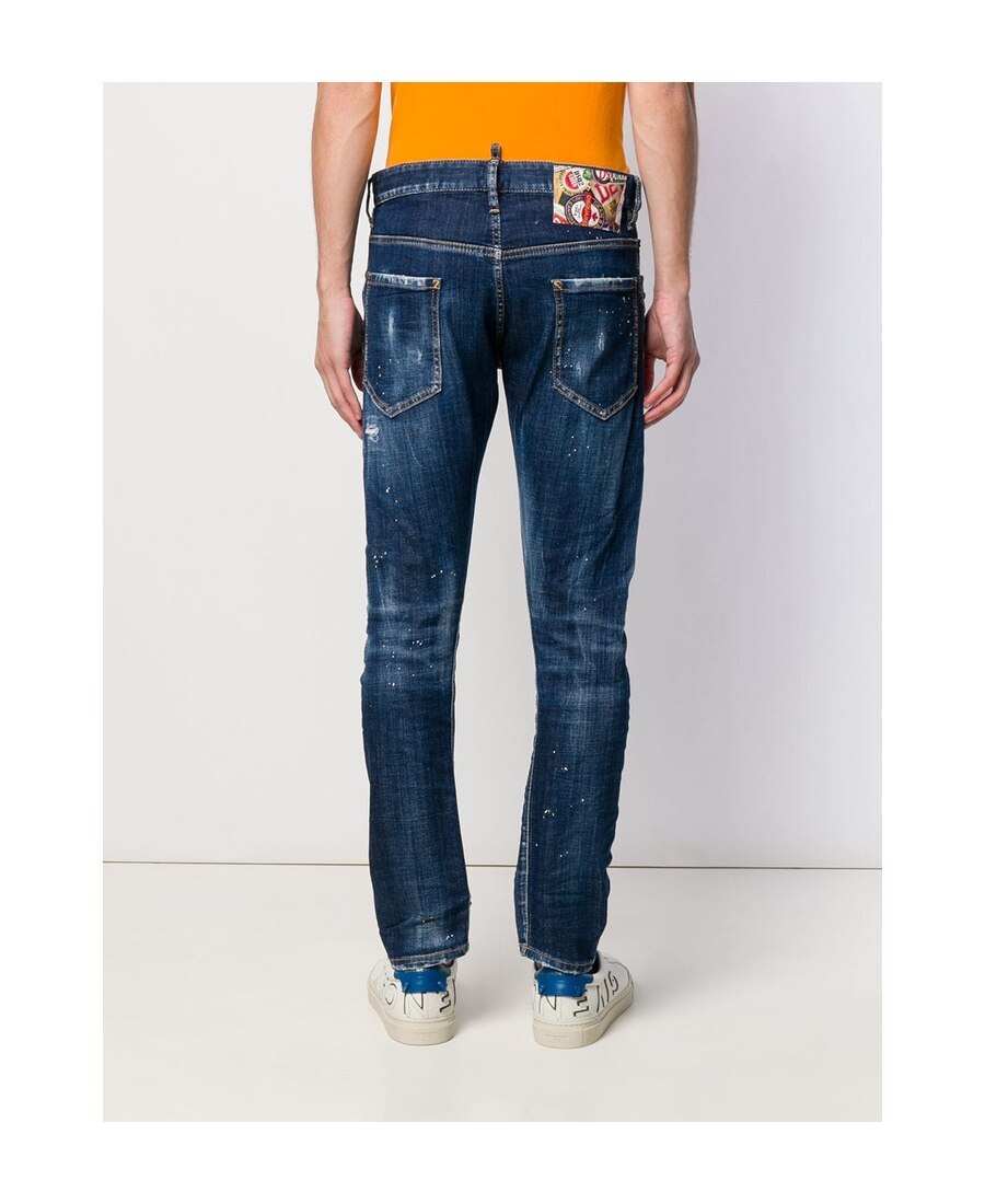 Dsquared2 Faded Skater Jeans With Bleach Patches In Blue