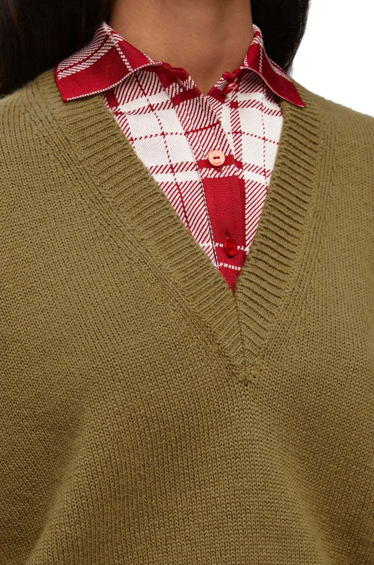 Loewe Wool Plaid Jacquard Sweater In Green