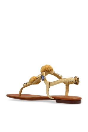 Dolce & Gabbana Embellished Raffia-effect Thong Sandals