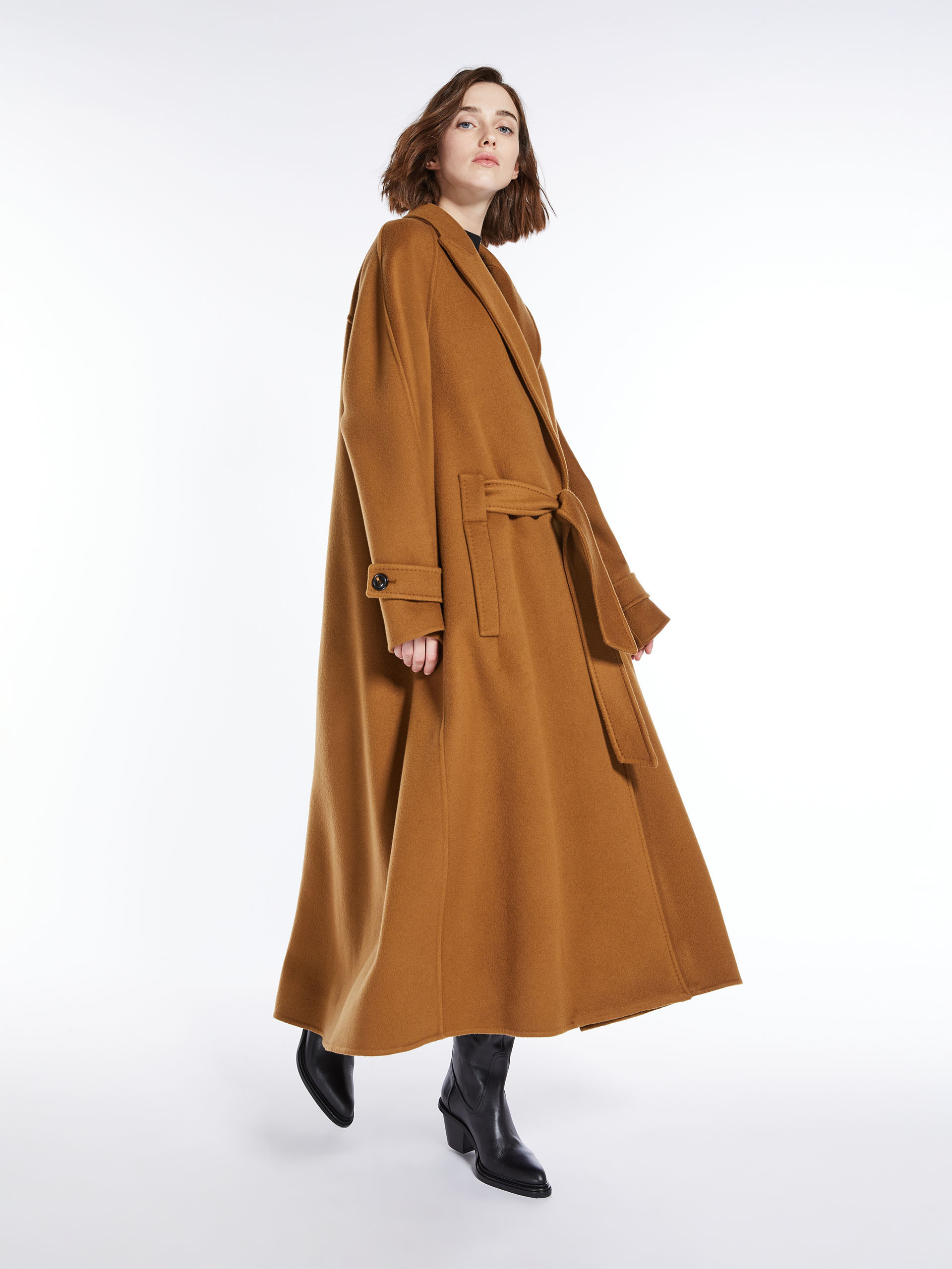 Max Mara Belted Cashmere Coat In Brown