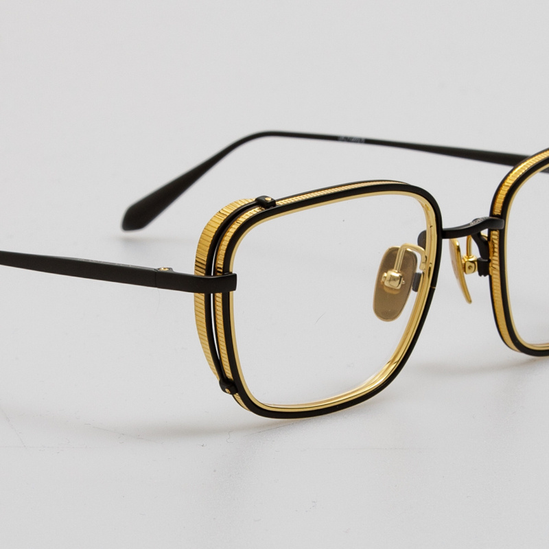 Linda Farrow Ofer Rectangular Optical Frame In Matt Nickel And 22k Yellow Gold In Black