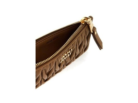 Miu Miu Biscuit Leather Card Holder In Brown