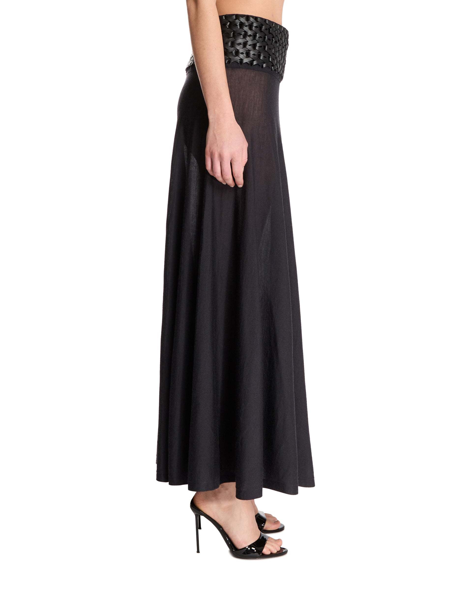 Shop Alaïa Long Thin Knitted Skirt In Black