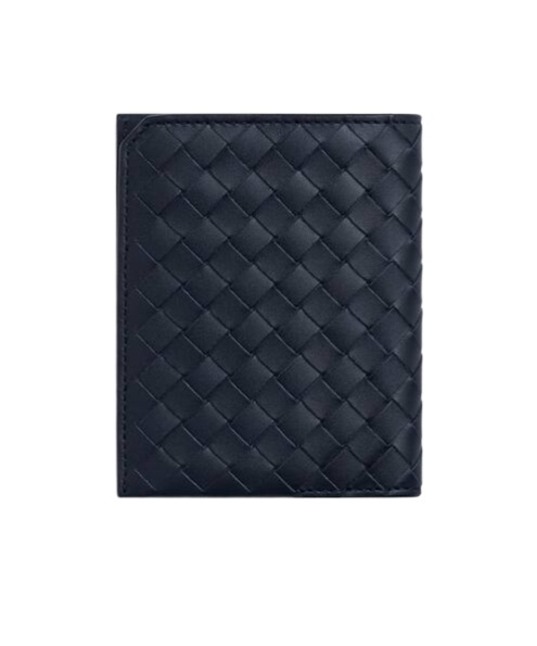 Bottega Veneta Leather Intrecciato Flap Card Holder In Blue