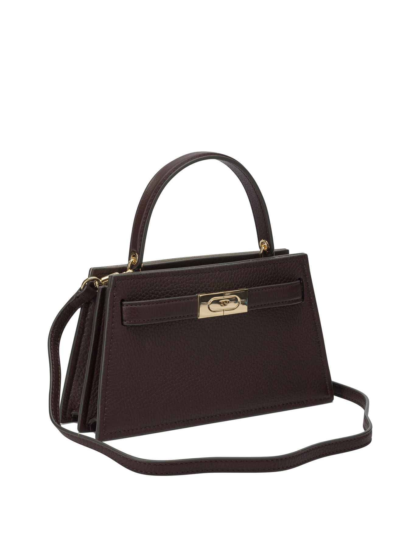 Tory Burch Mini Lee Radziwill Pebbled Top Handle Bag In Burgundy