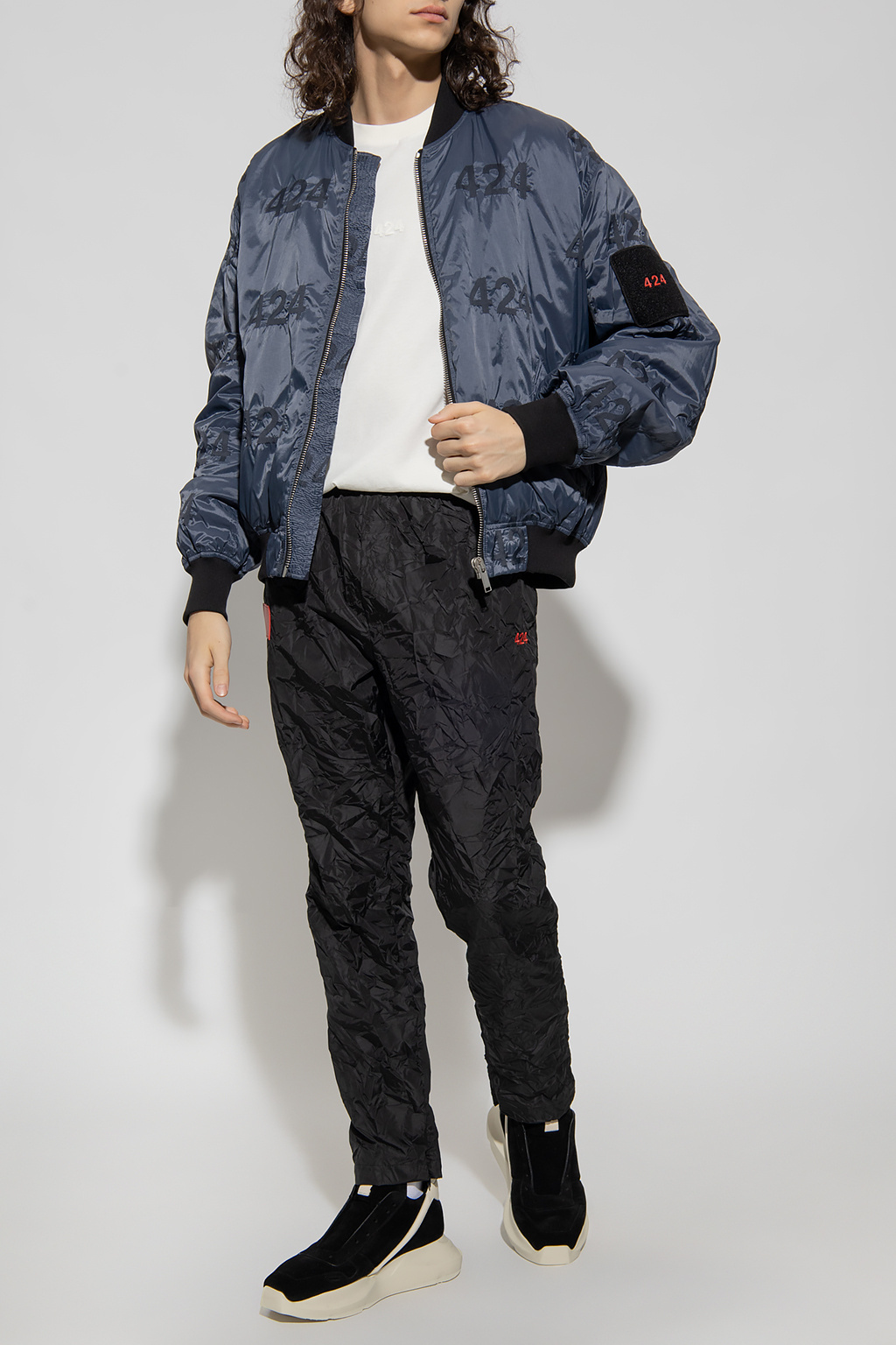 424 Logo-print Quilted Bomber Jacket In Blue