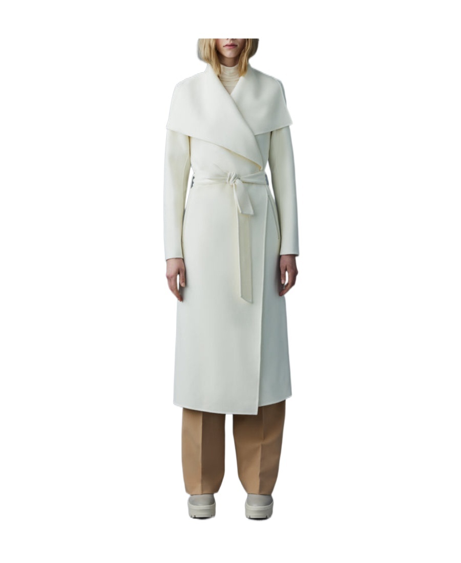 Mackage Mai Wool Belted Wrap Coat In Cream
