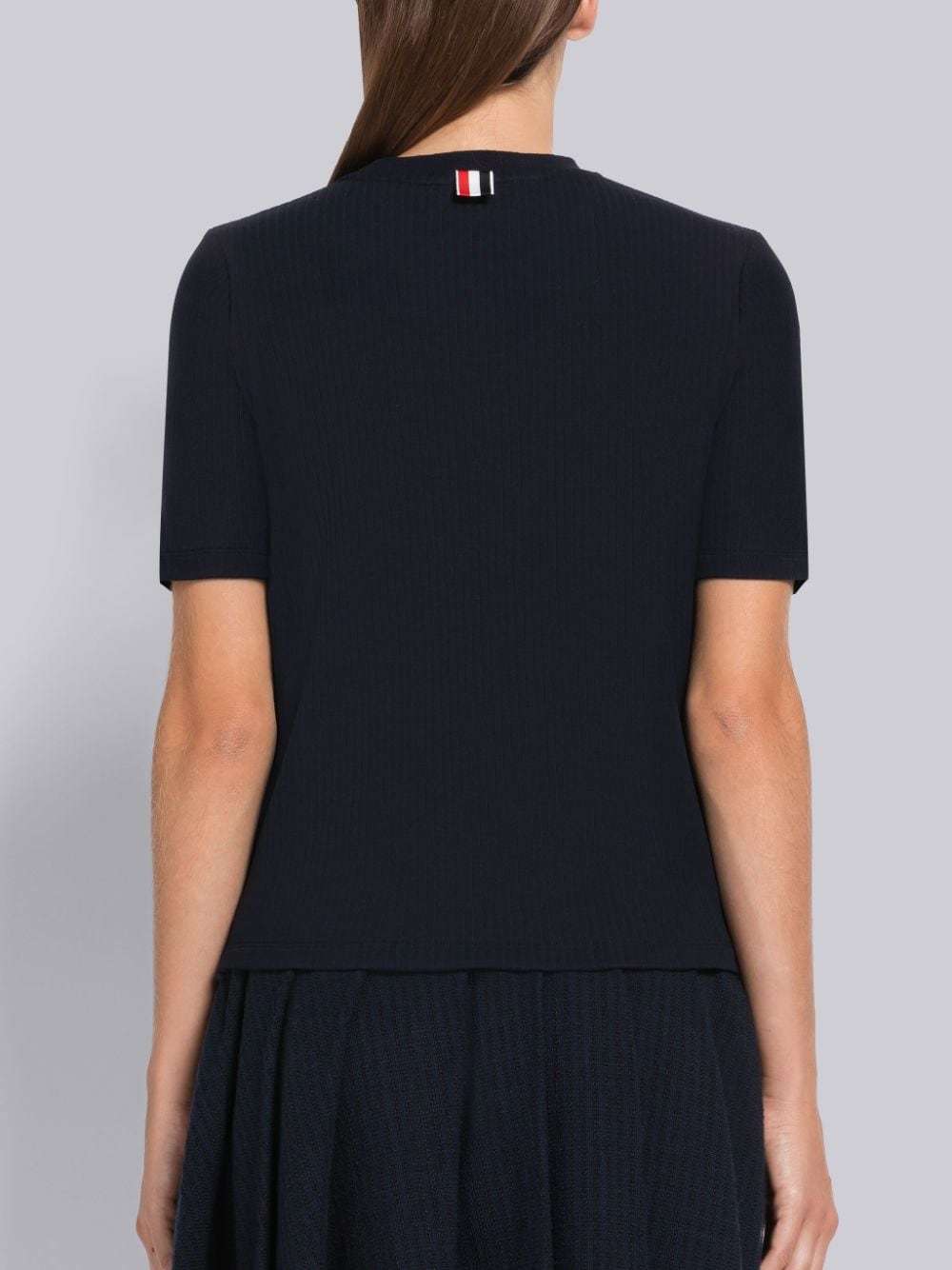 Thom Browne Striped Crew Neck Ribbed Texture T-shirt In Blue