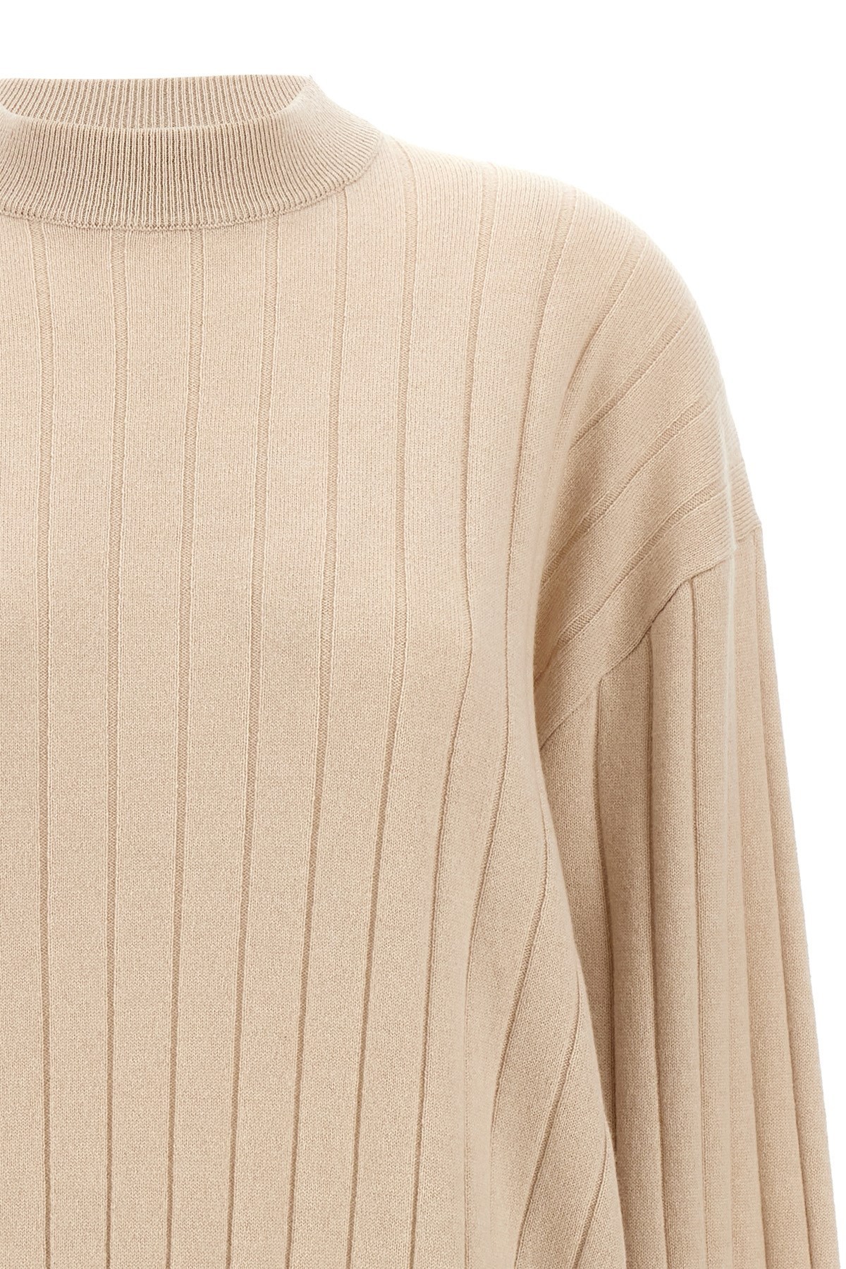 Brunello Cucinelli Beige Ribbed Sweater In Nude