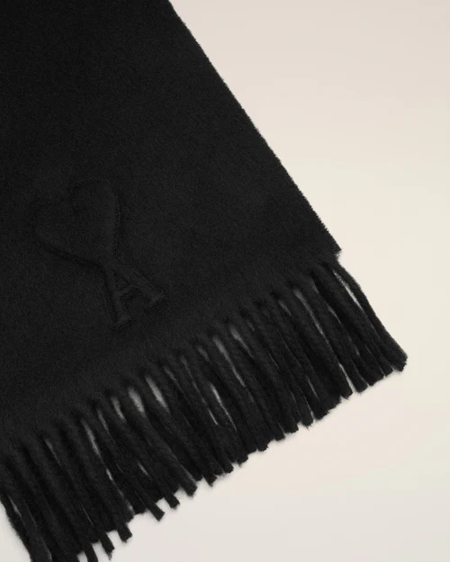 Ami Alexandre Mattiussi Ami Ami De Coeur Fringed Embossed Scarf In Black