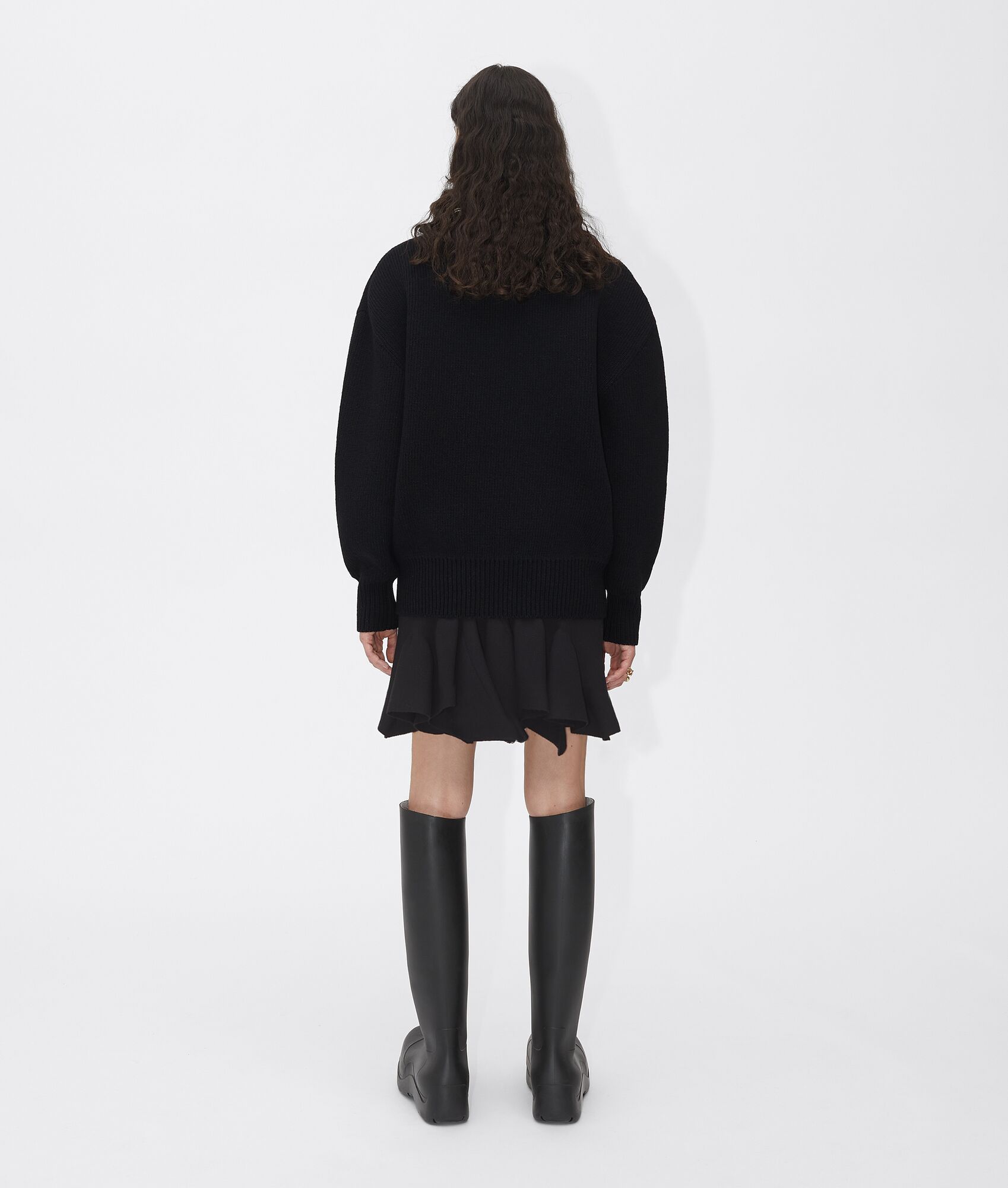 Bottega Veneta Bv Cn Metal Dtl Ls Dbl Fc Shetland Sweat In Black