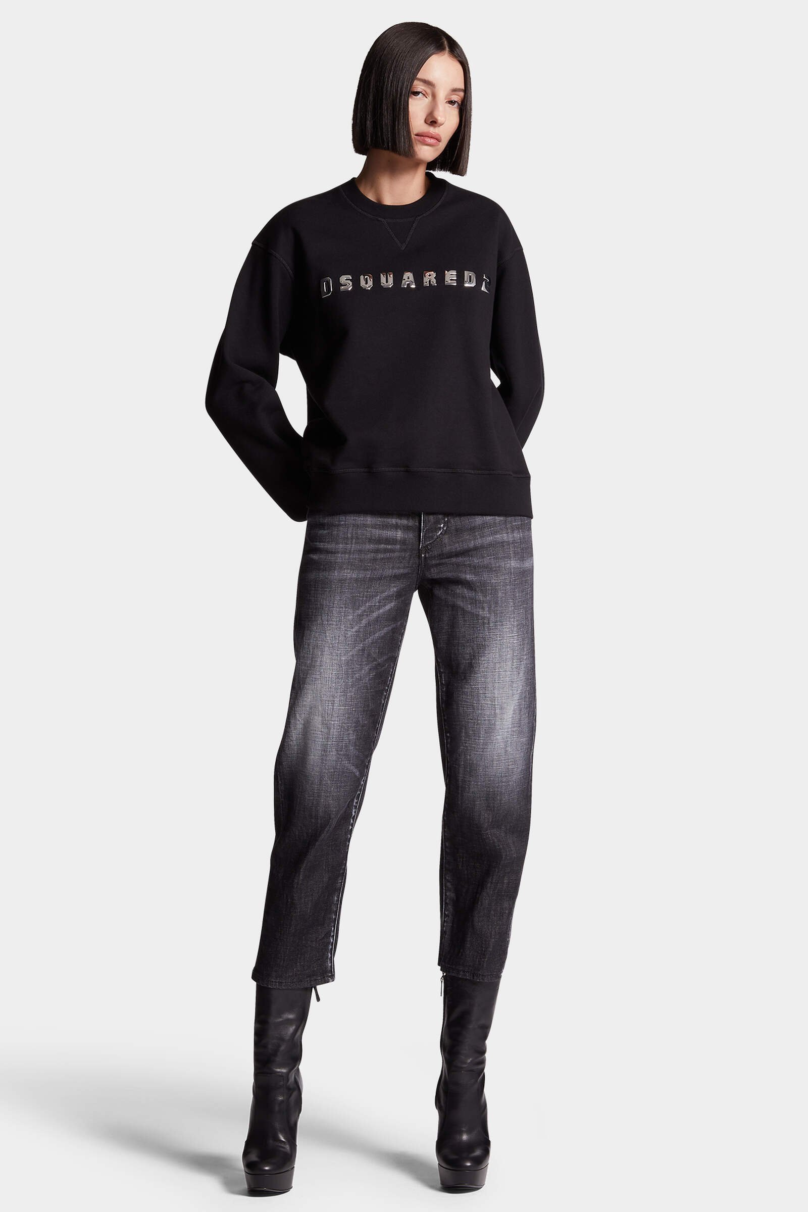 Dsquared2 Relaxed Fit Black Sweatshirts With Bold Logo In Black