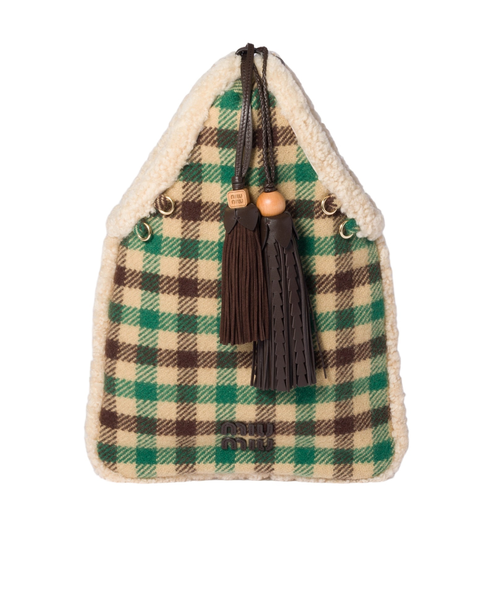 Miu Miu Gingham And Shearling Handbag