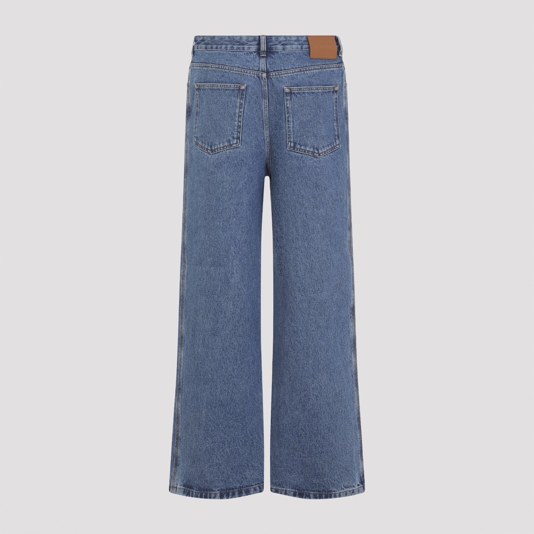 Loewe Relaxed Straight-leg Jeans With Tonal Embroidery And Leather Patch In Blue