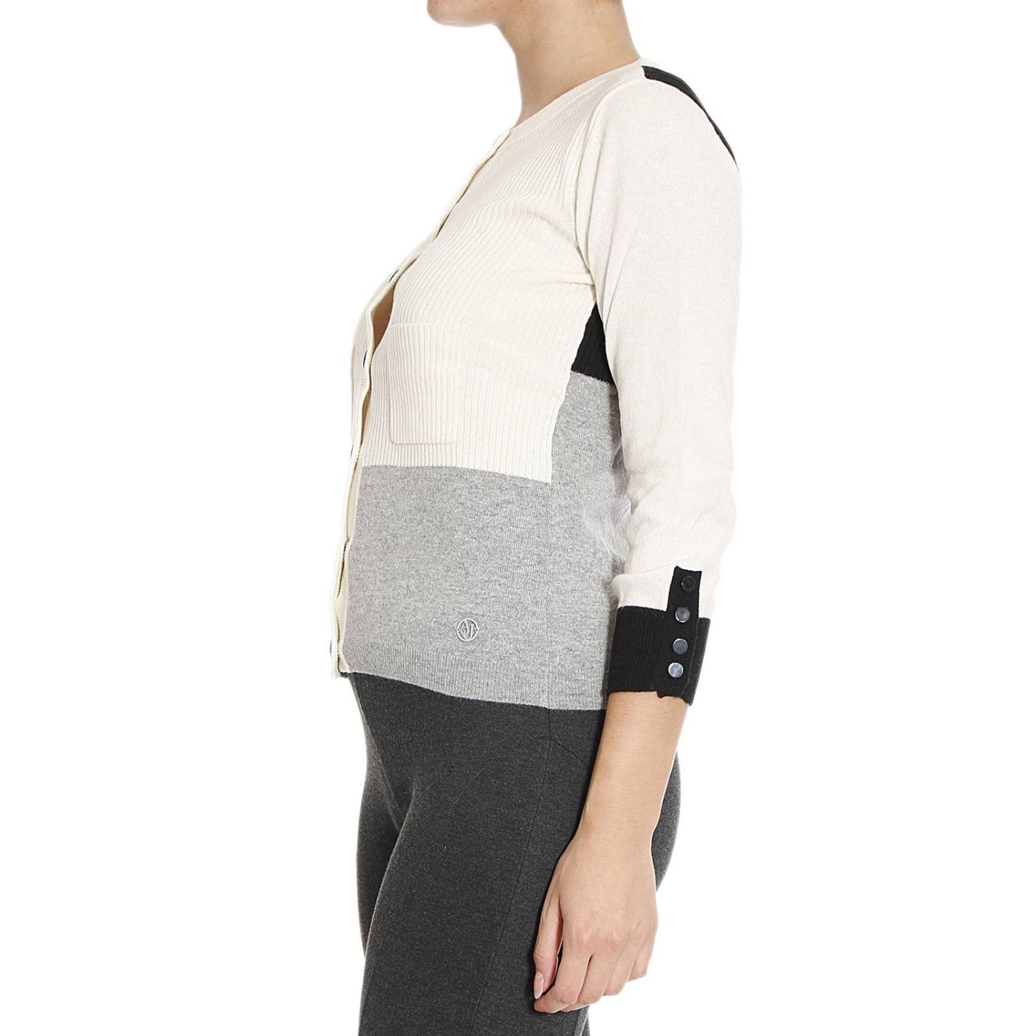 Shop Armani Jeans Single-breasted Knitted Cardigan In White