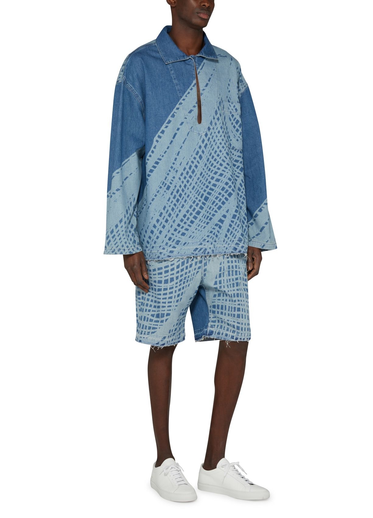Loewe Cotton Denim Shorts With Print In Blue