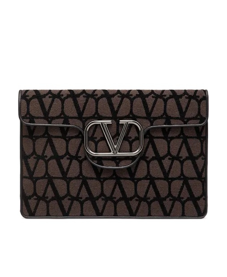 Valentino Loco' Toile Iconographe Pouch In Black