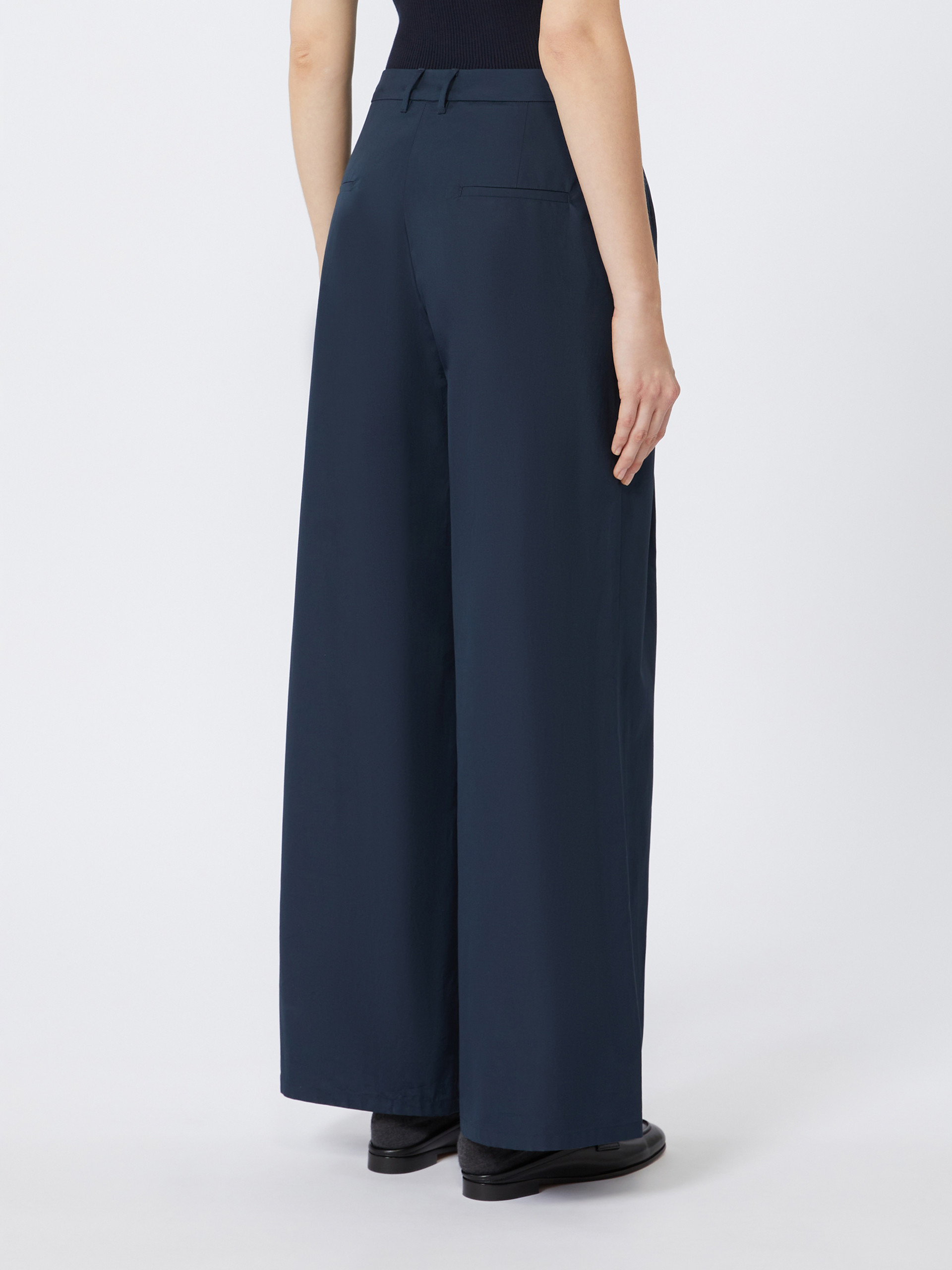 Max Mara Cotton Poplin Wide-leg Nora Trousers In Blue