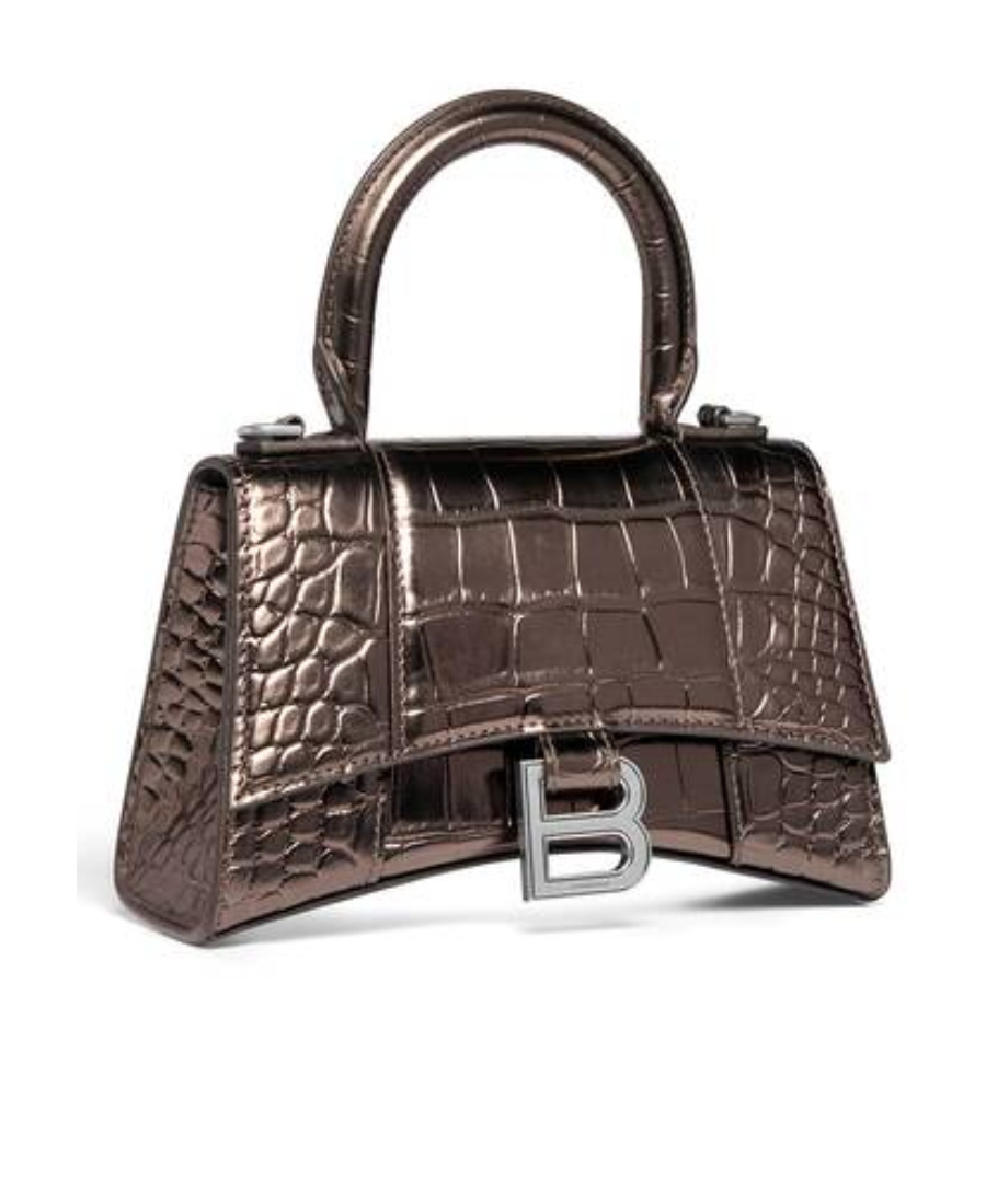Balenciaga Hourglass Xs Croc-embossed Leather Top Handle Satchel In Black