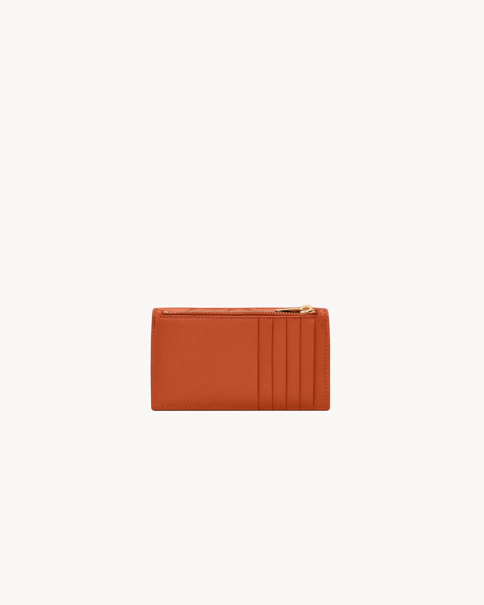 Saint Laurent Cassandre Matelassé Fragments Lambskin Card Holder With Flap In Orange