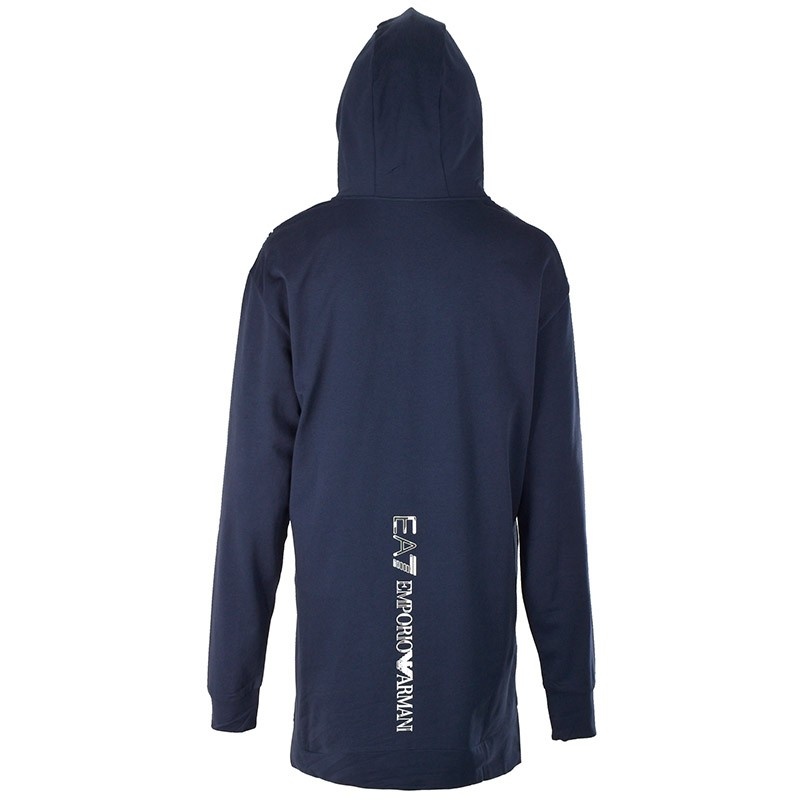 EA7 NAVY BLUE EA7 SERIES FLORAL PATTERN HOODED LONG SWEATER