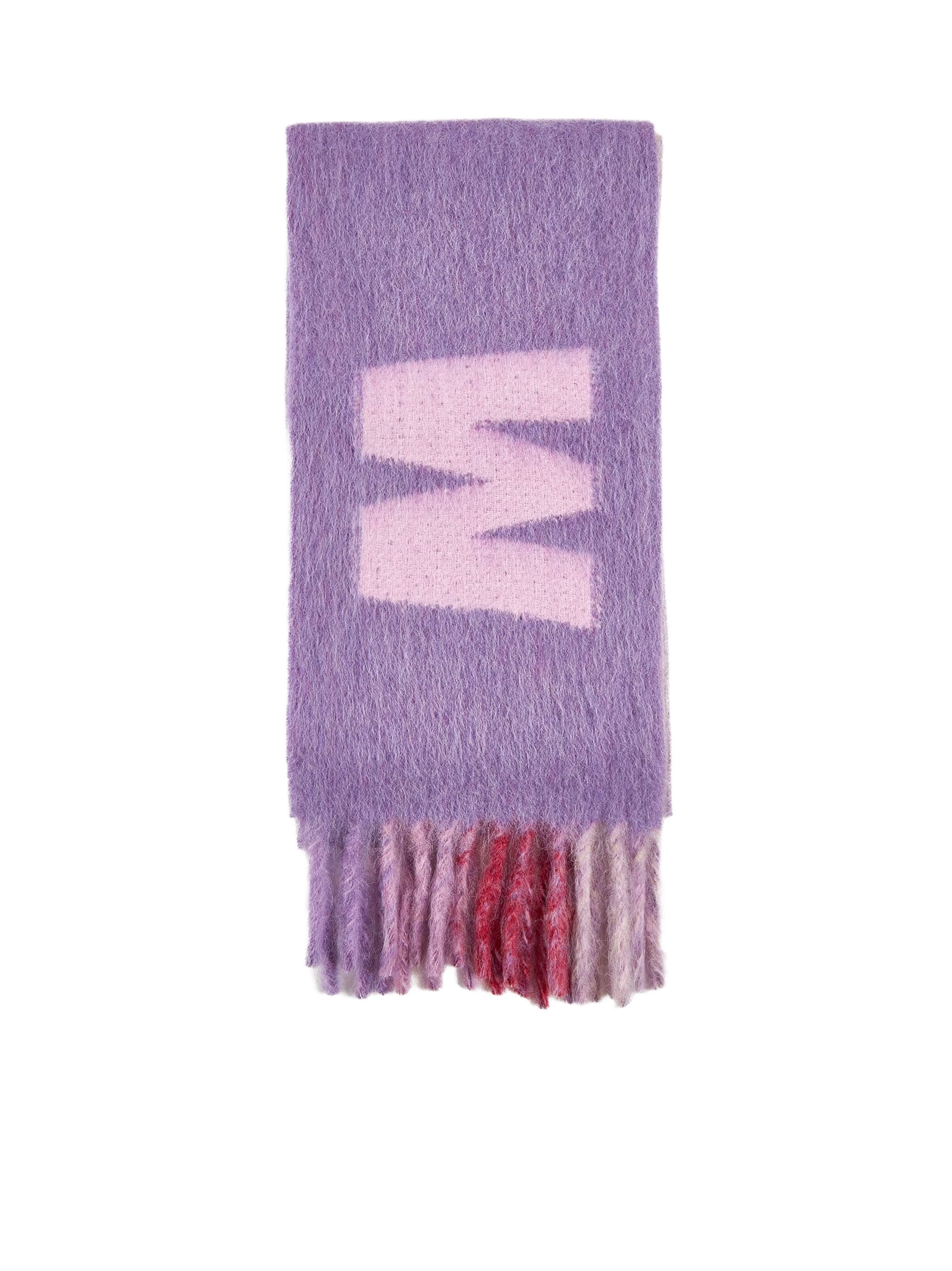 Marni Logo Detailed Frayed-edge Scarf In Gray