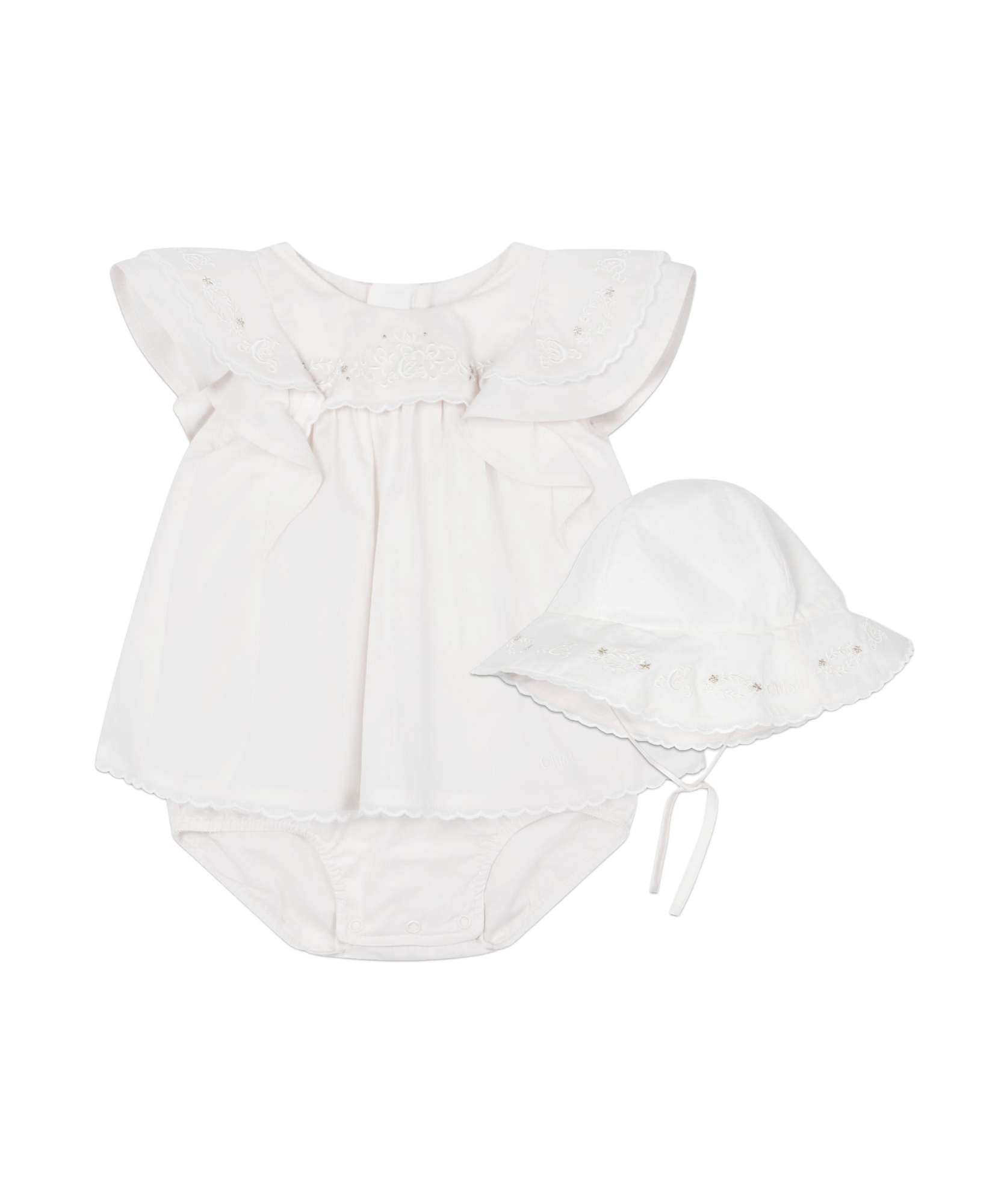 Chloé Floral-embroidered Dress Set In White