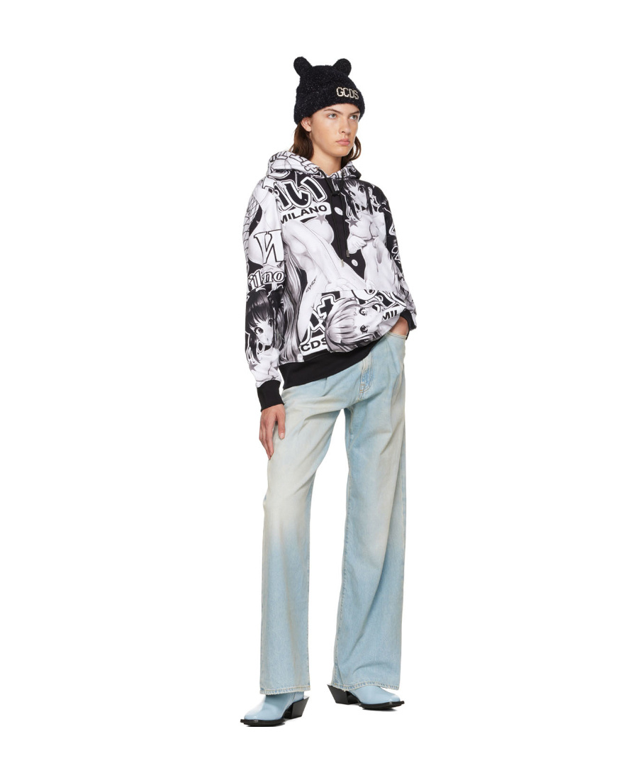 Gcds Pattern Printed Hooded Sweater In White