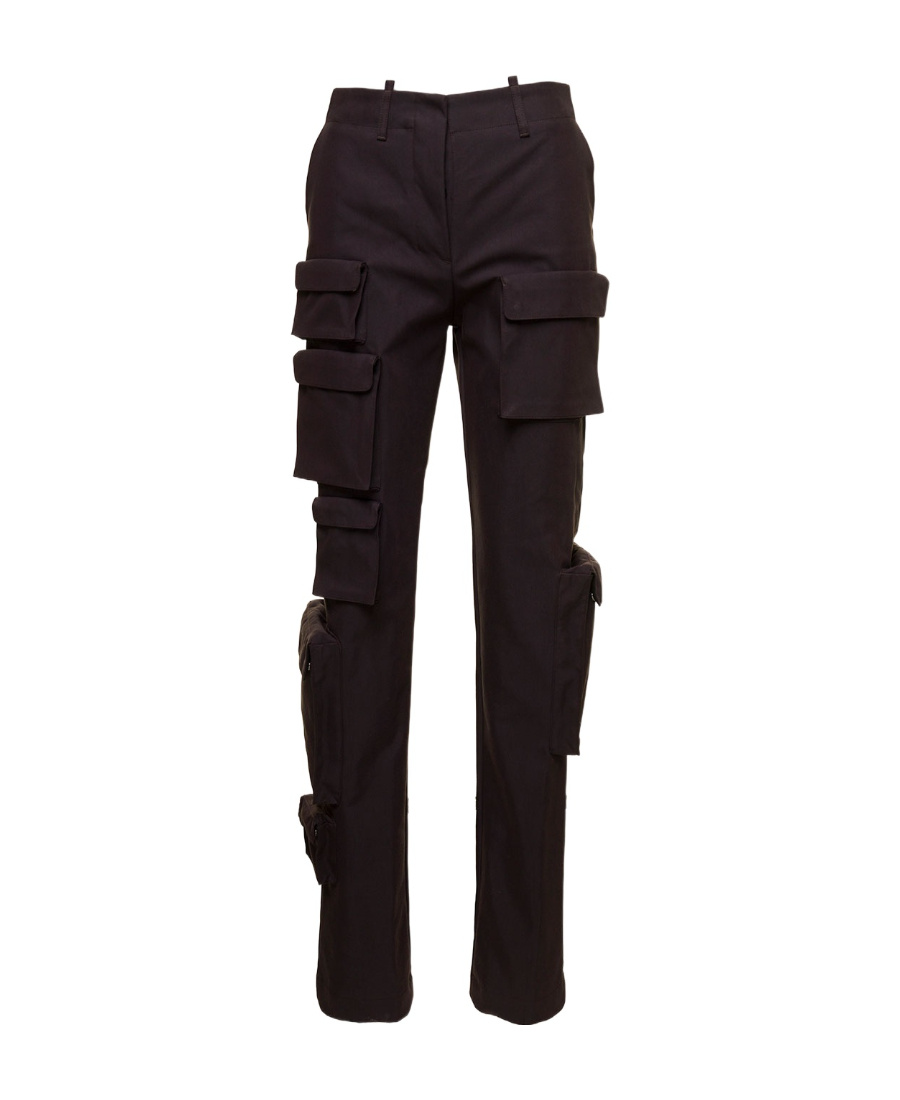 Off-white High Waist Straight Leg Cargo Pants In Black