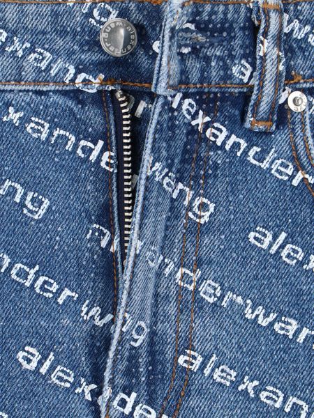 Alexander Wang Denim Shorts With All Over Logo In Blue