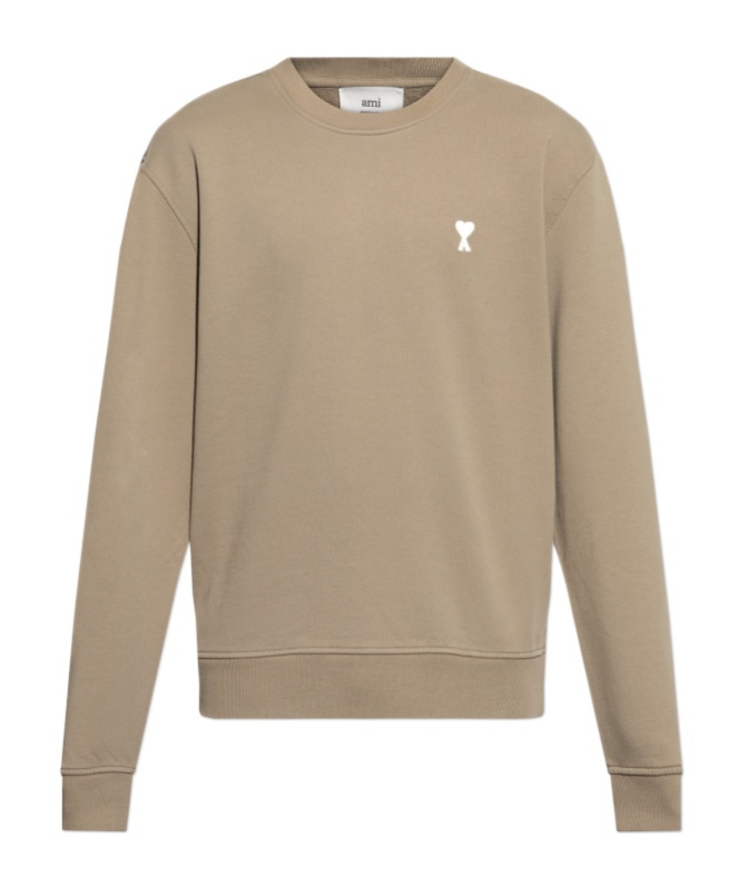 Ami Alexandre Mattiussi Ami Paris Ami De Coeur Organic Cotton Fleece Crewneck Sweater In Nude
