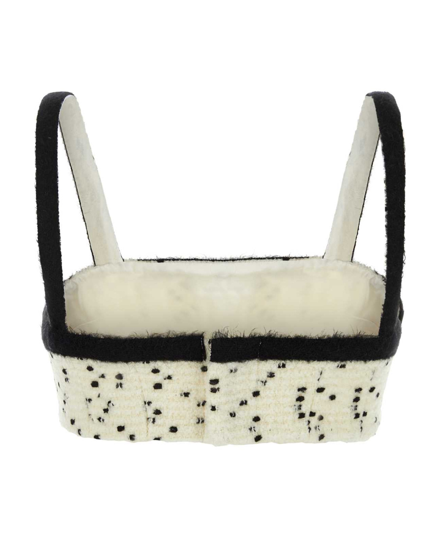 Alessandra Rich Bouclé Wool-blend Cropped Top In Black