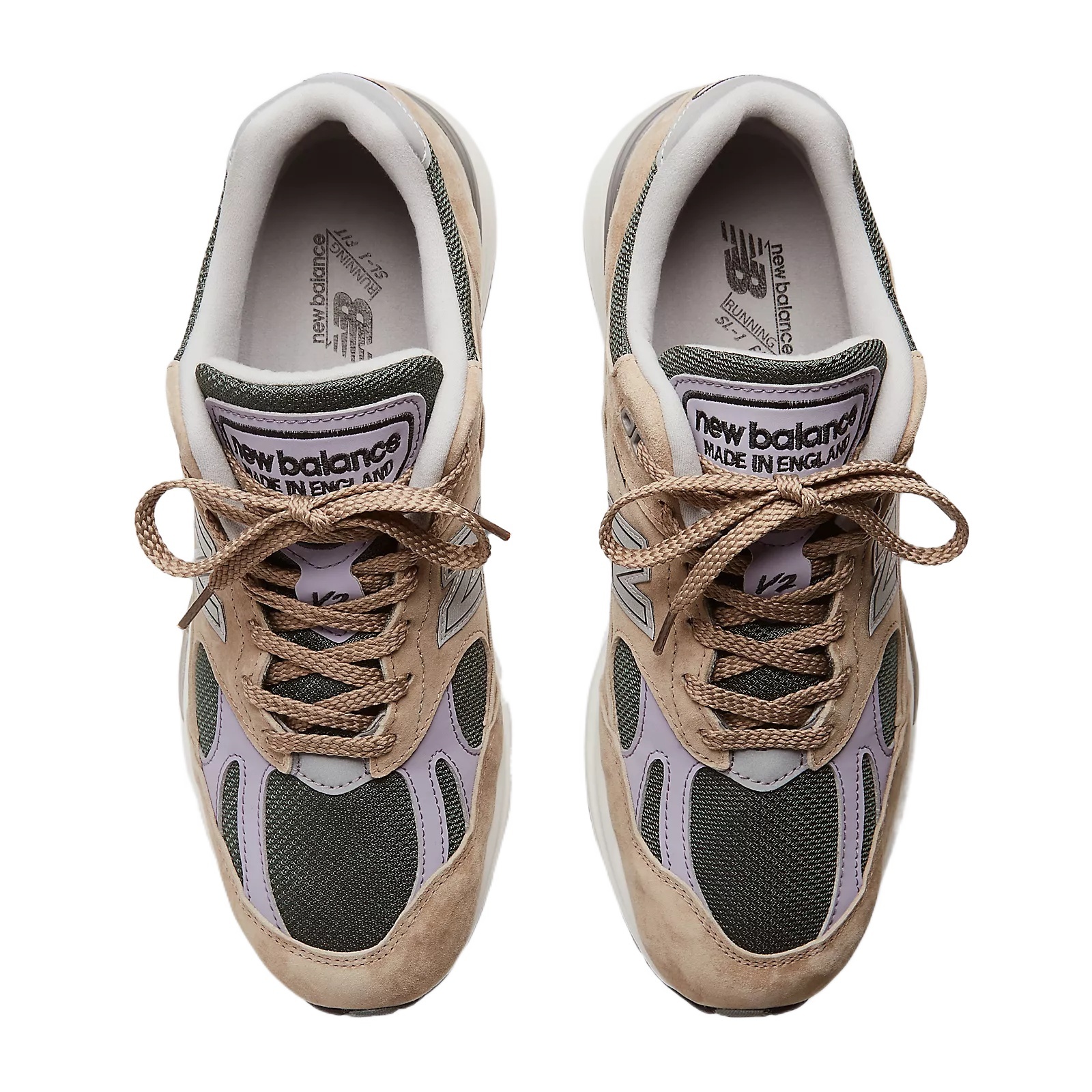 New Balance 991v2 Round Toe Sneakers In Cement With Douglas Fir And Lavender Gray